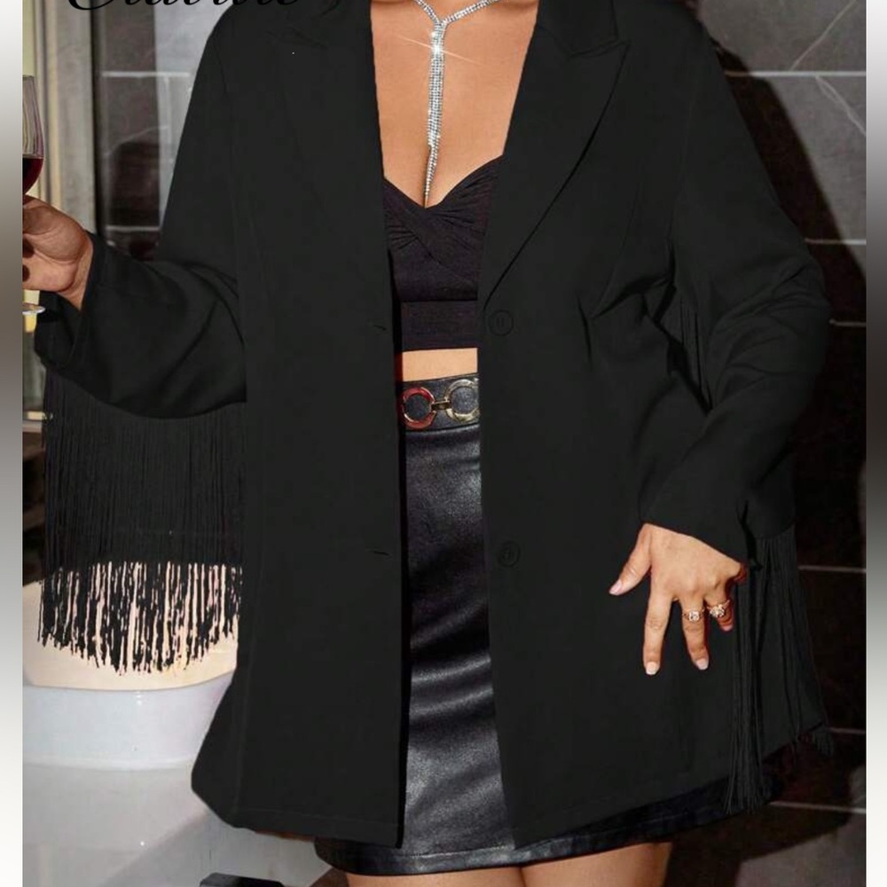 Elegant Black Fringe Women's Jacket
